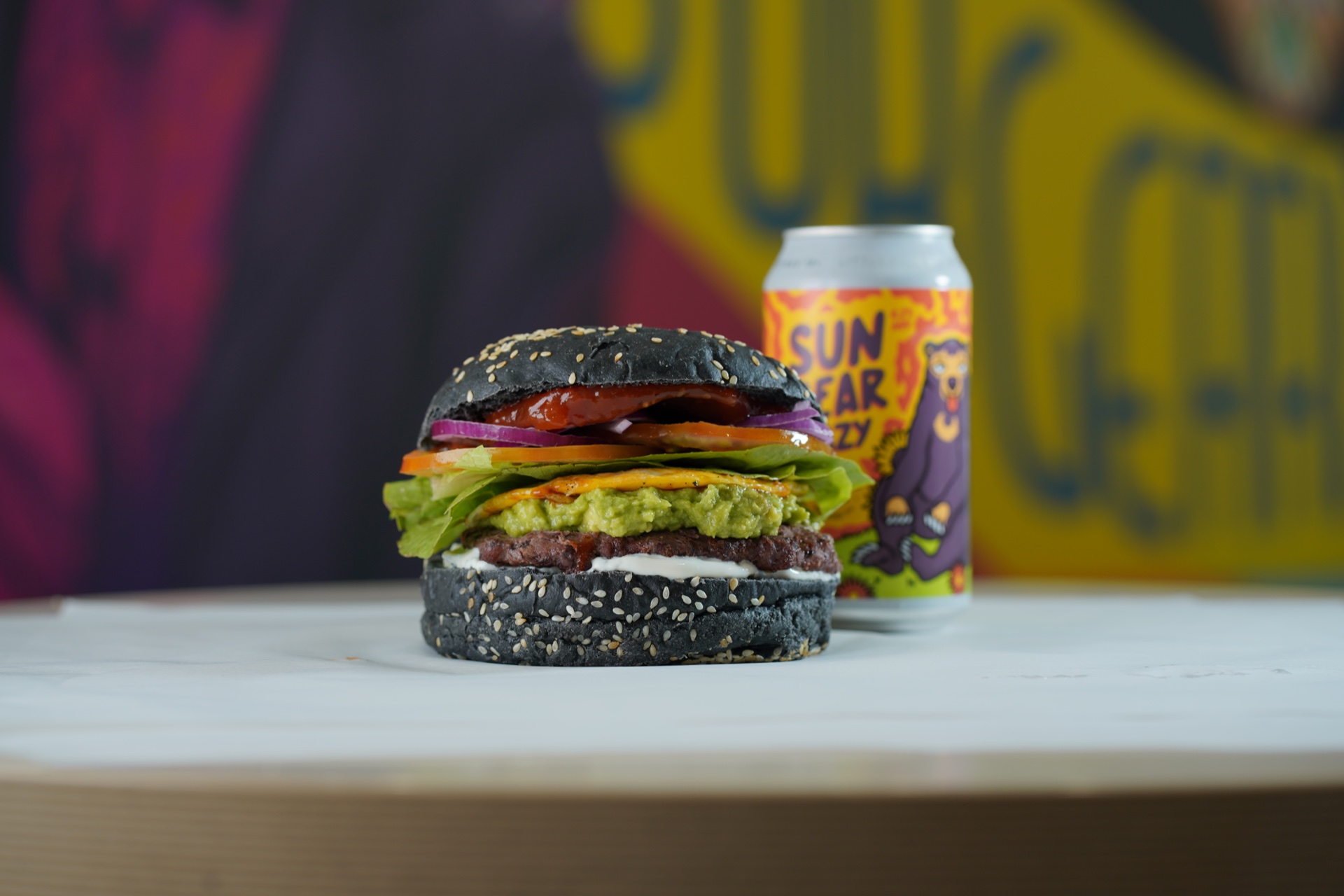 El Burgerritos signature black bun burger